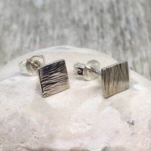 Silver Textured Square Stud Earrings